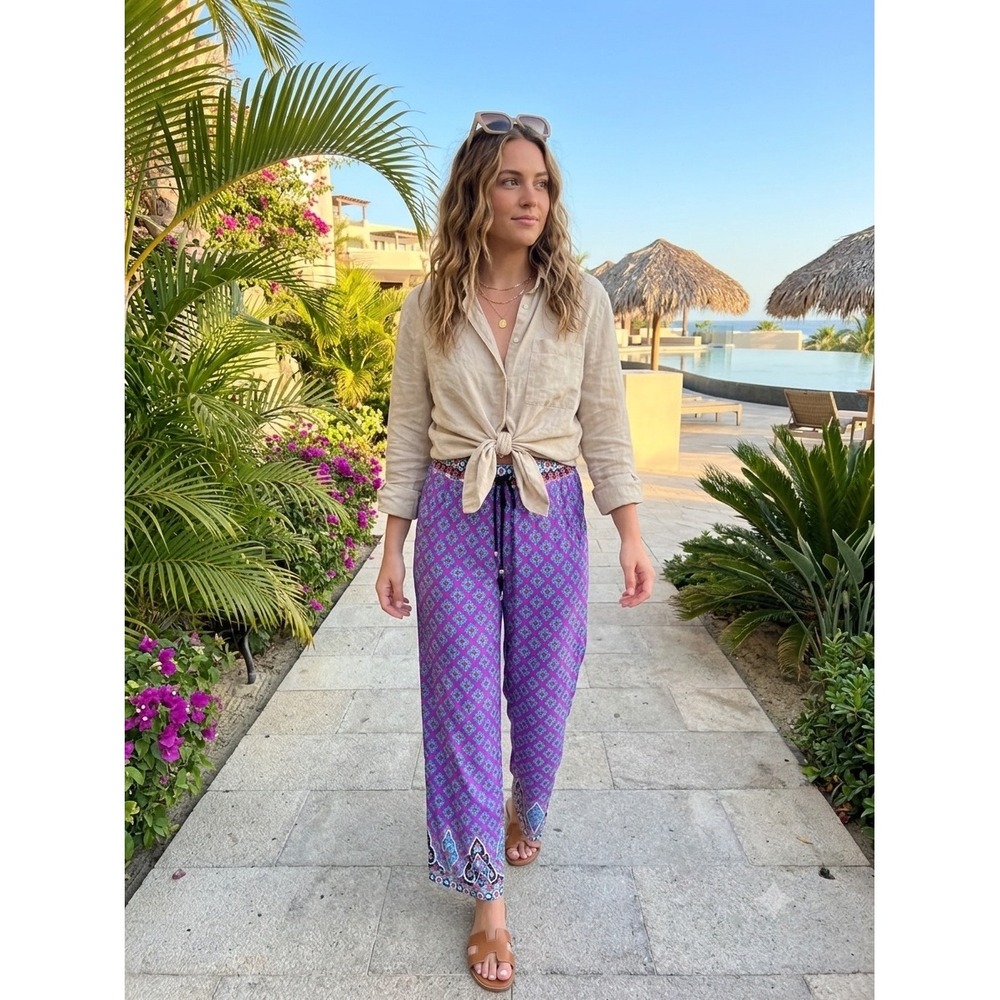 Nanette Lepore Swim Purple Geometric Wide Leg Beach Cover Up Pants Small